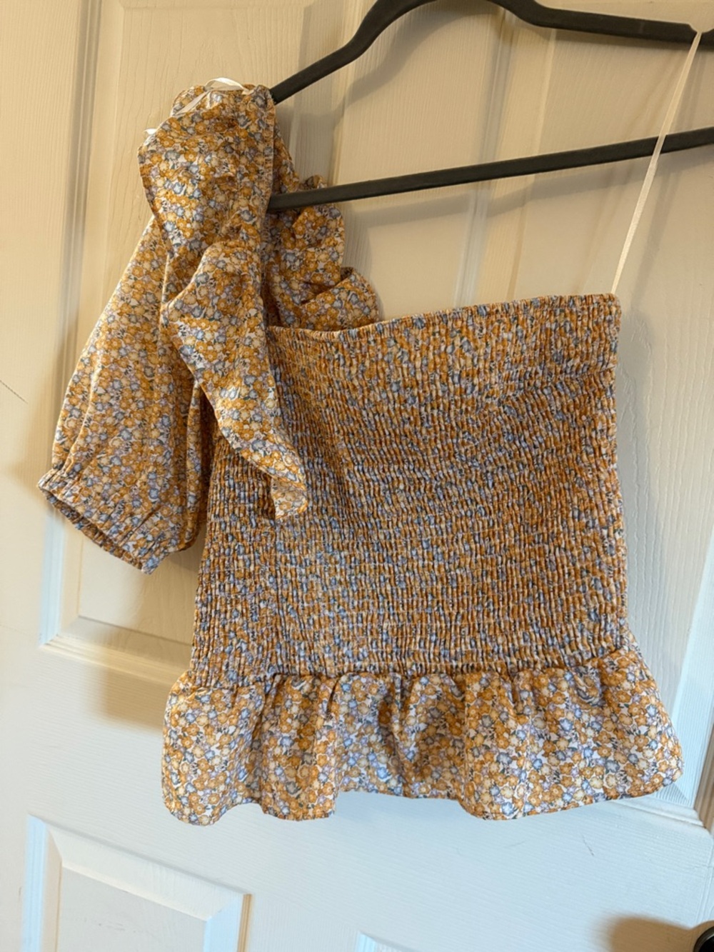 HYFVE Yellow Floral Smocked Ruffle Tube Top